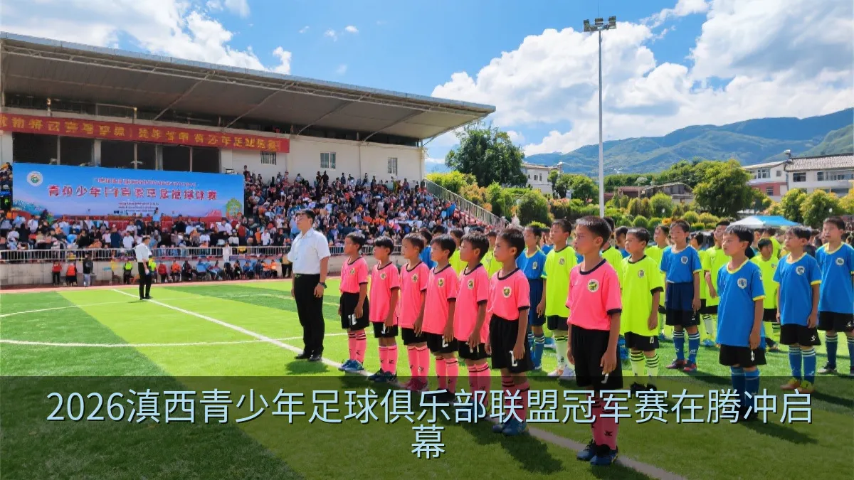腾冲青少年足球赛开幕现场,小球员在绿茵场列队